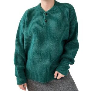 Vintage Alps Green Donegal Wool Ribbed Fisherman Oversized Sweater Sz L